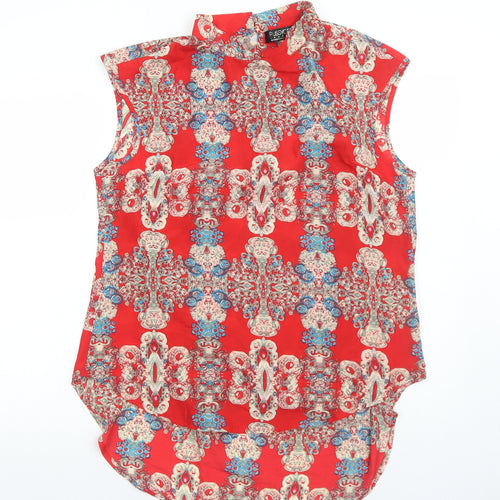 Pussycat London Womens Red Geometric Polyester Basic Tank Size M Round Neck