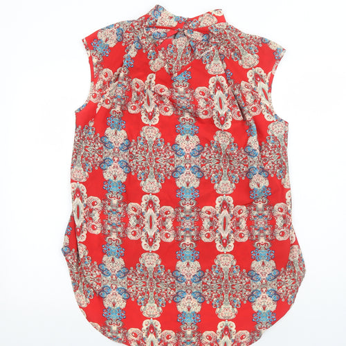 Pussycat London Womens Red Geometric Polyester Basic Tank Size M Round Neck