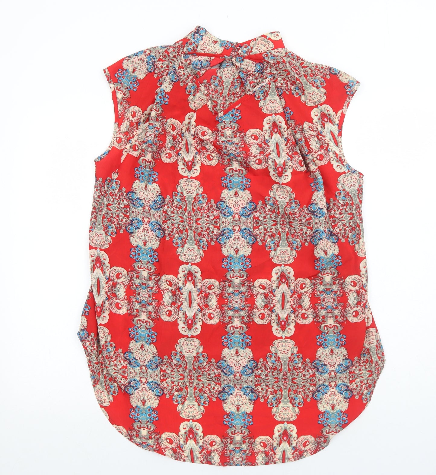 Pussycat London Womens Red Geometric Polyester Basic Tank Size M Round Neck