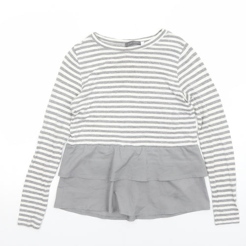 Mint Velvet Womens Grey Striped Cotton Basic Blouse Size S Boat Neck