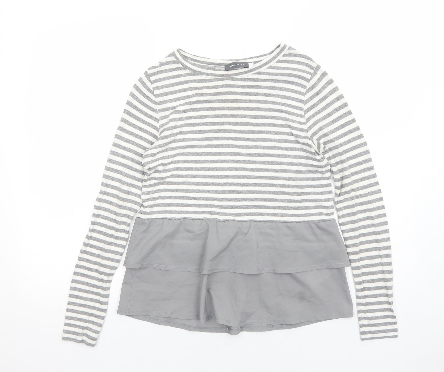 Mint Velvet Womens Grey Striped Cotton Basic Blouse Size S Boat Neck