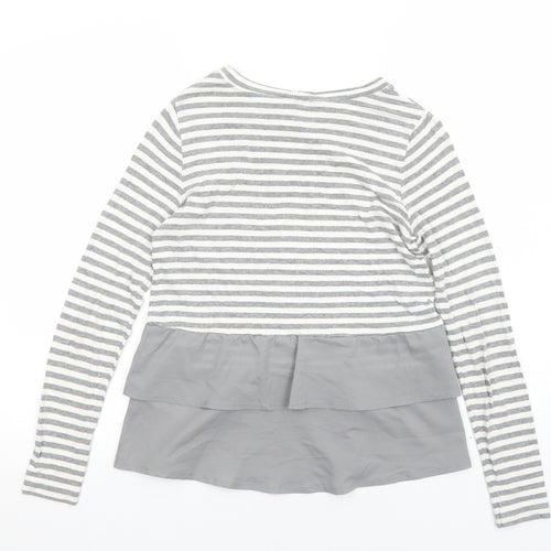 Mint Velvet Womens Grey Striped Cotton Basic Blouse Size S Boat Neck