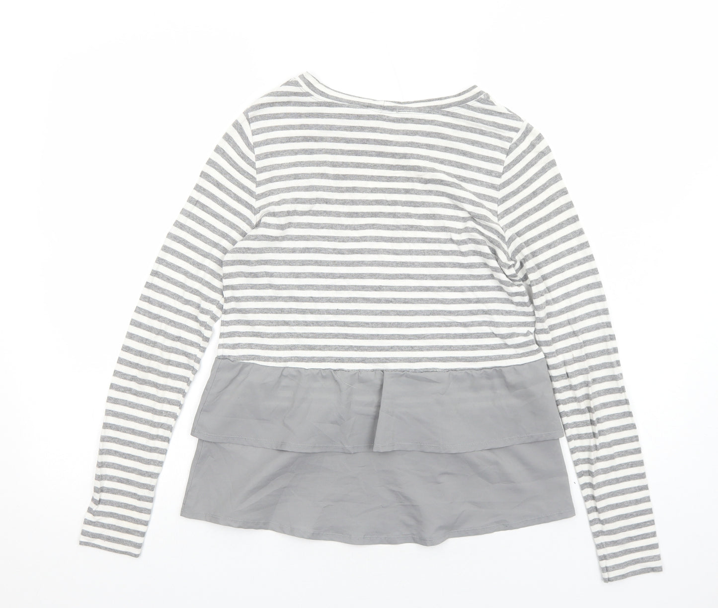 Mint Velvet Womens Grey Striped Cotton Basic Blouse Size S Boat Neck