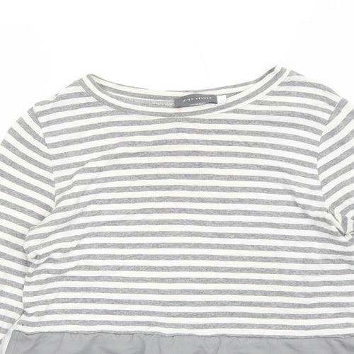 Mint Velvet Womens Grey Striped Cotton Basic Blouse Size S Boat Neck