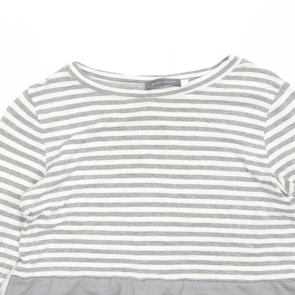 Mint Velvet Womens Grey Striped Cotton Basic Blouse Size S Boat Neck