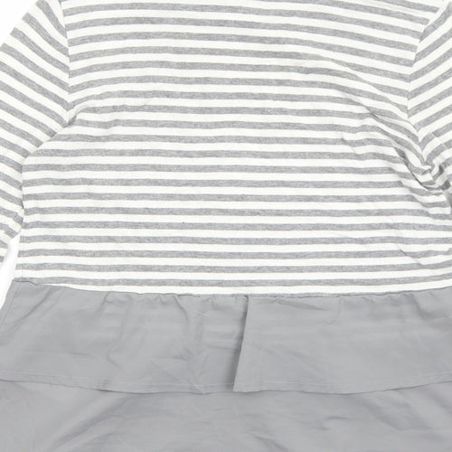 Mint Velvet Womens Grey Striped Cotton Basic Blouse Size S Boat Neck