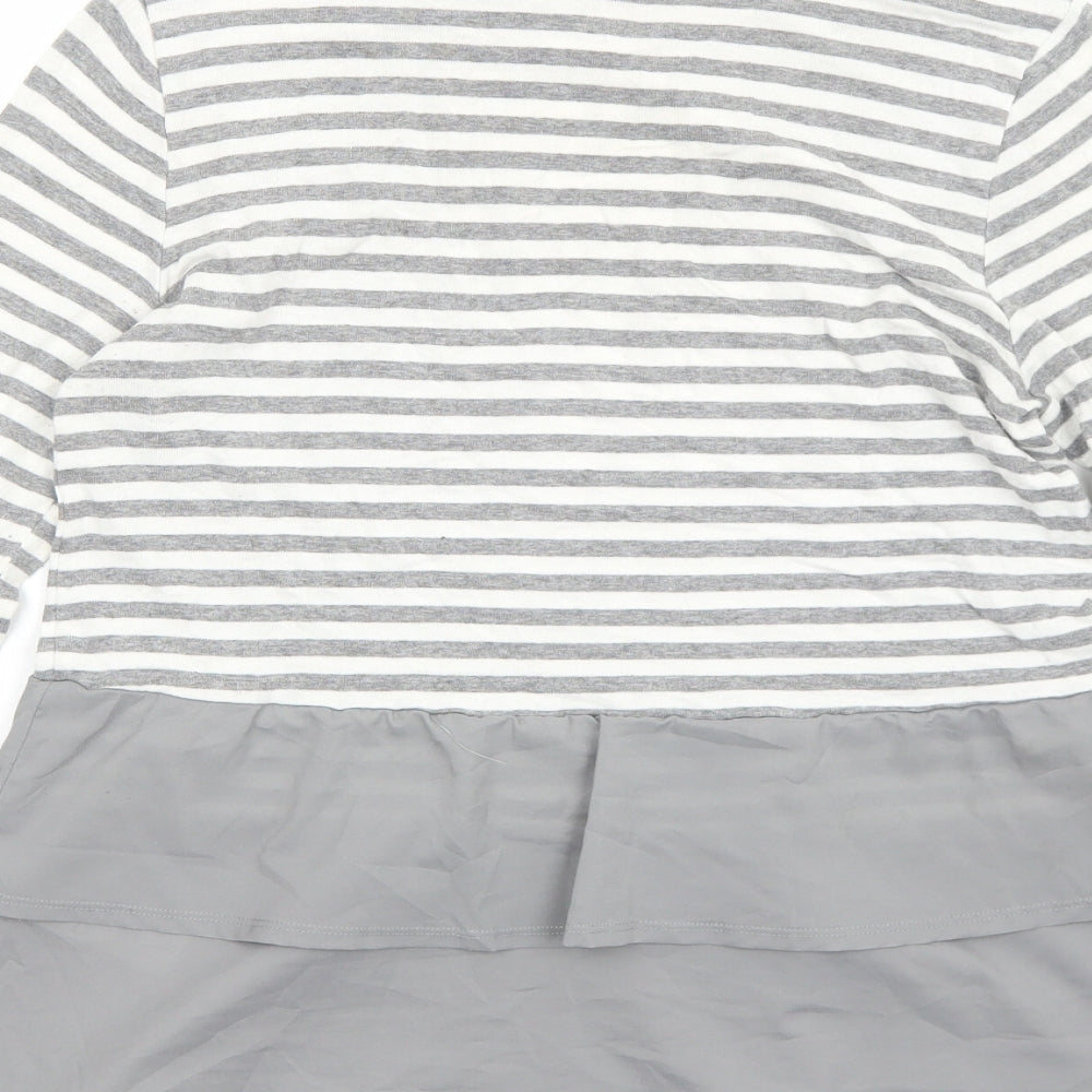 Mint Velvet Womens Grey Striped Cotton Basic Blouse Size S Boat Neck