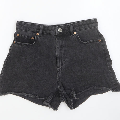 Monki Womens Black Cotton Boyfriend Shorts Size 28 in Slim Button