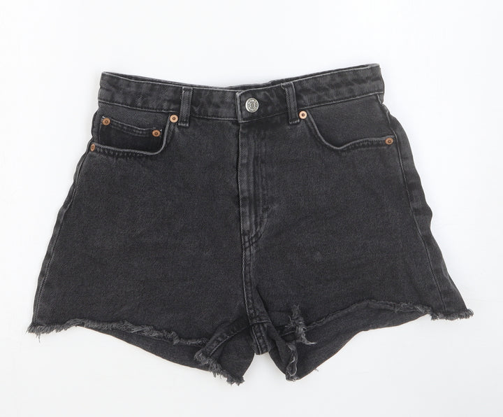 Monki Womens Black Cotton Boyfriend Shorts Size 28 in Slim Button