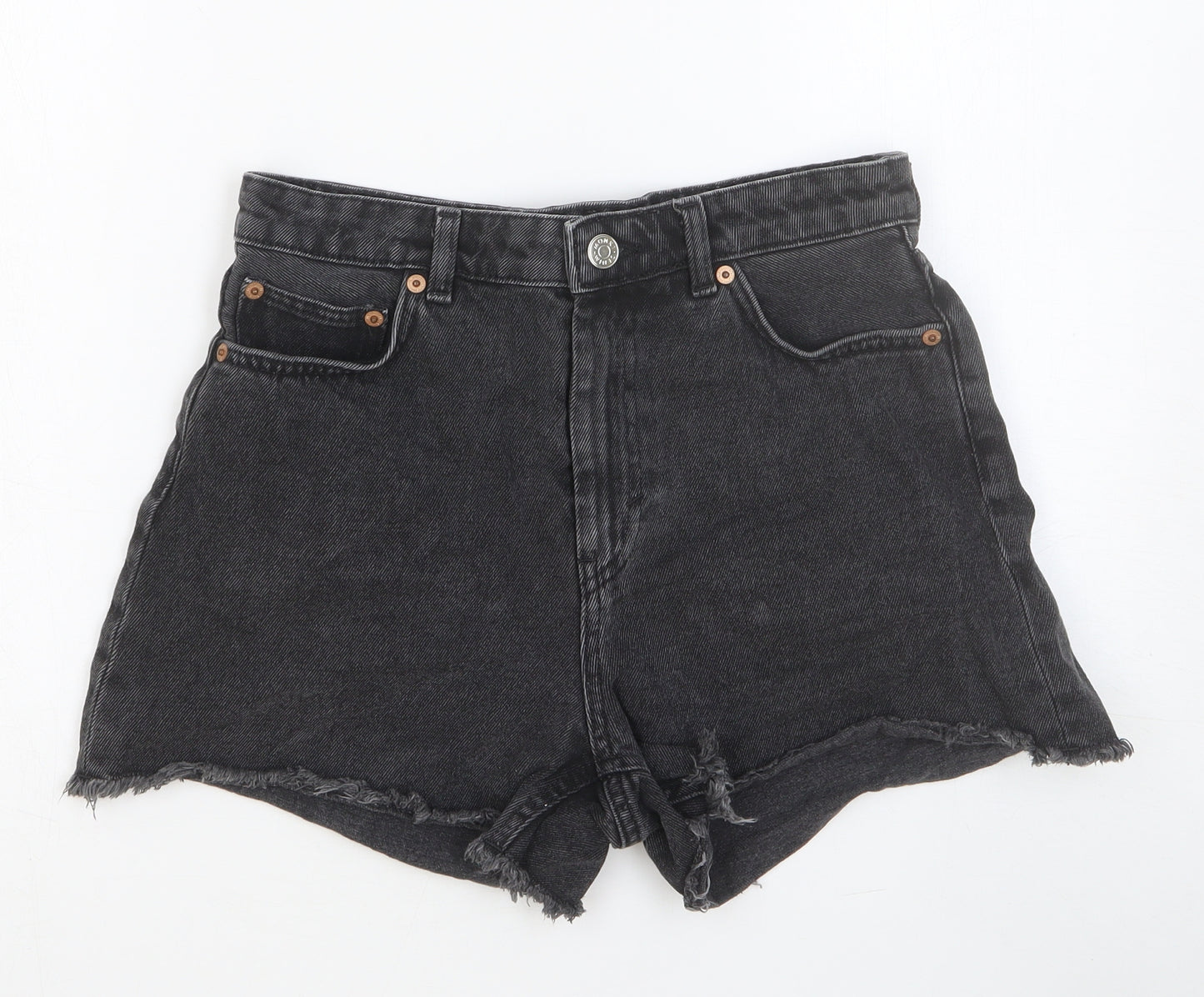 Monki Womens Black Cotton Boyfriend Shorts Size 28 in Slim Button