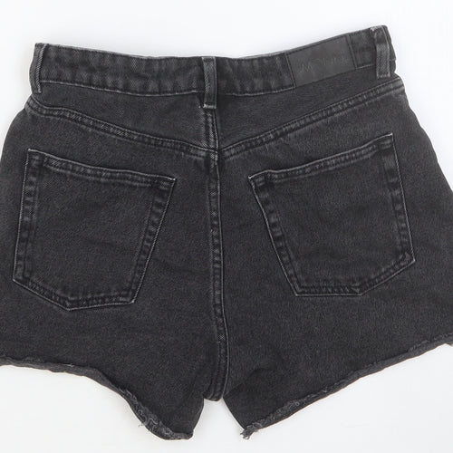 Monki Womens Black Cotton Boyfriend Shorts Size 28 in Slim Button