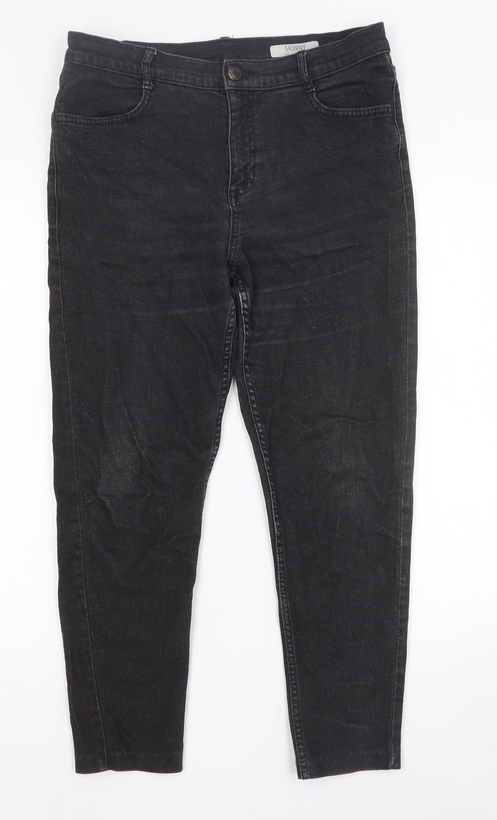 Marks and Spencer Womens Black Cotton Skinny Jeans Size 12 Slim Button