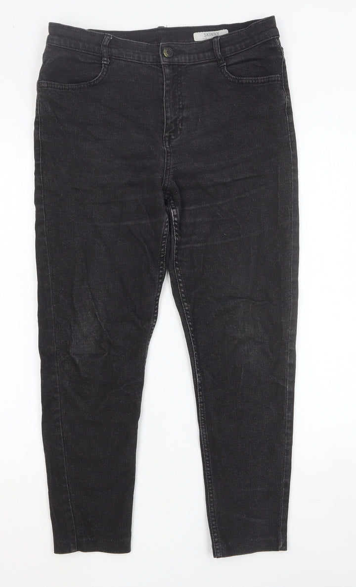 Marks and Spencer Womens Black Cotton Skinny Jeans Size 12 Slim Button