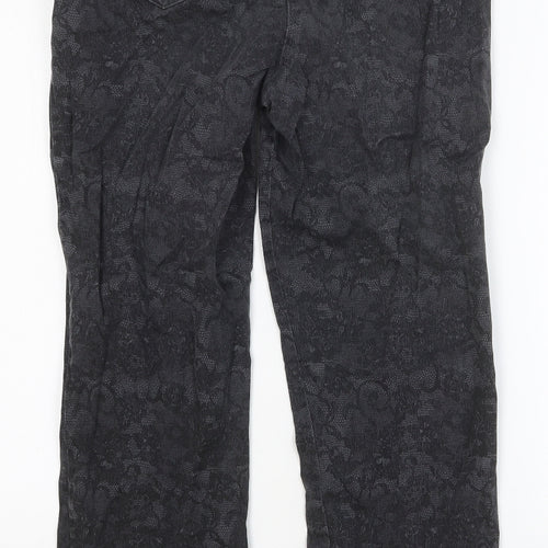 Isle Womens Black Floral Cotton Straight Jeans Size 10 Slim Button