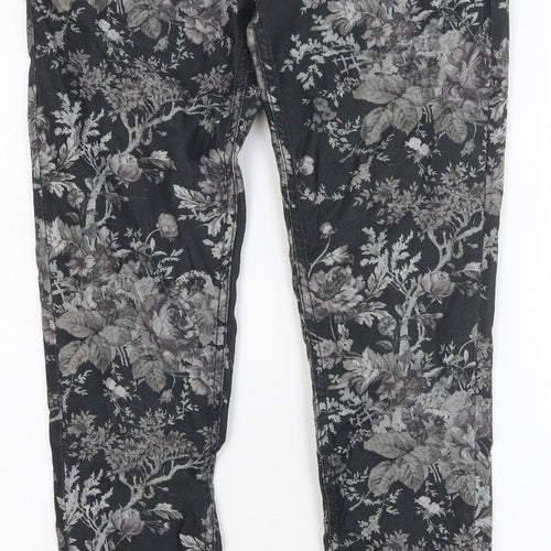 Phase Eight Womens Black Floral Cotton Skinny Jeans Size 10 Regular Button