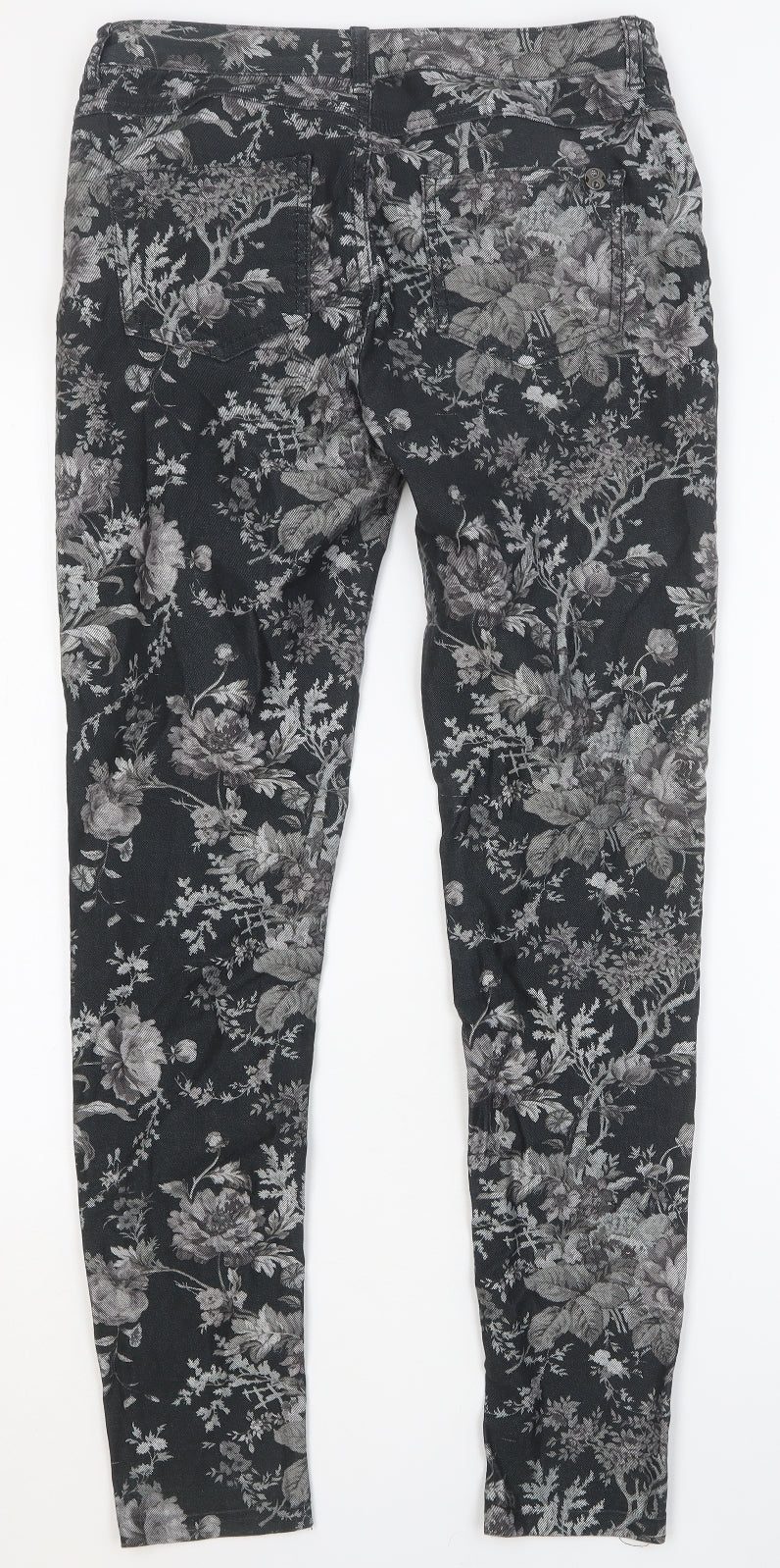 Phase Eight Womens Black Floral Cotton Skinny Jeans Size 10 Regular Button