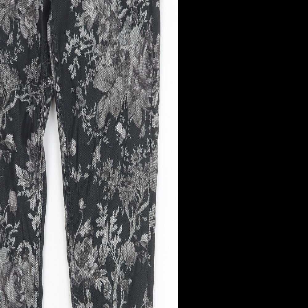 Phase Eight Womens Black Floral Cotton Skinny Jeans Size 10 Regular Button