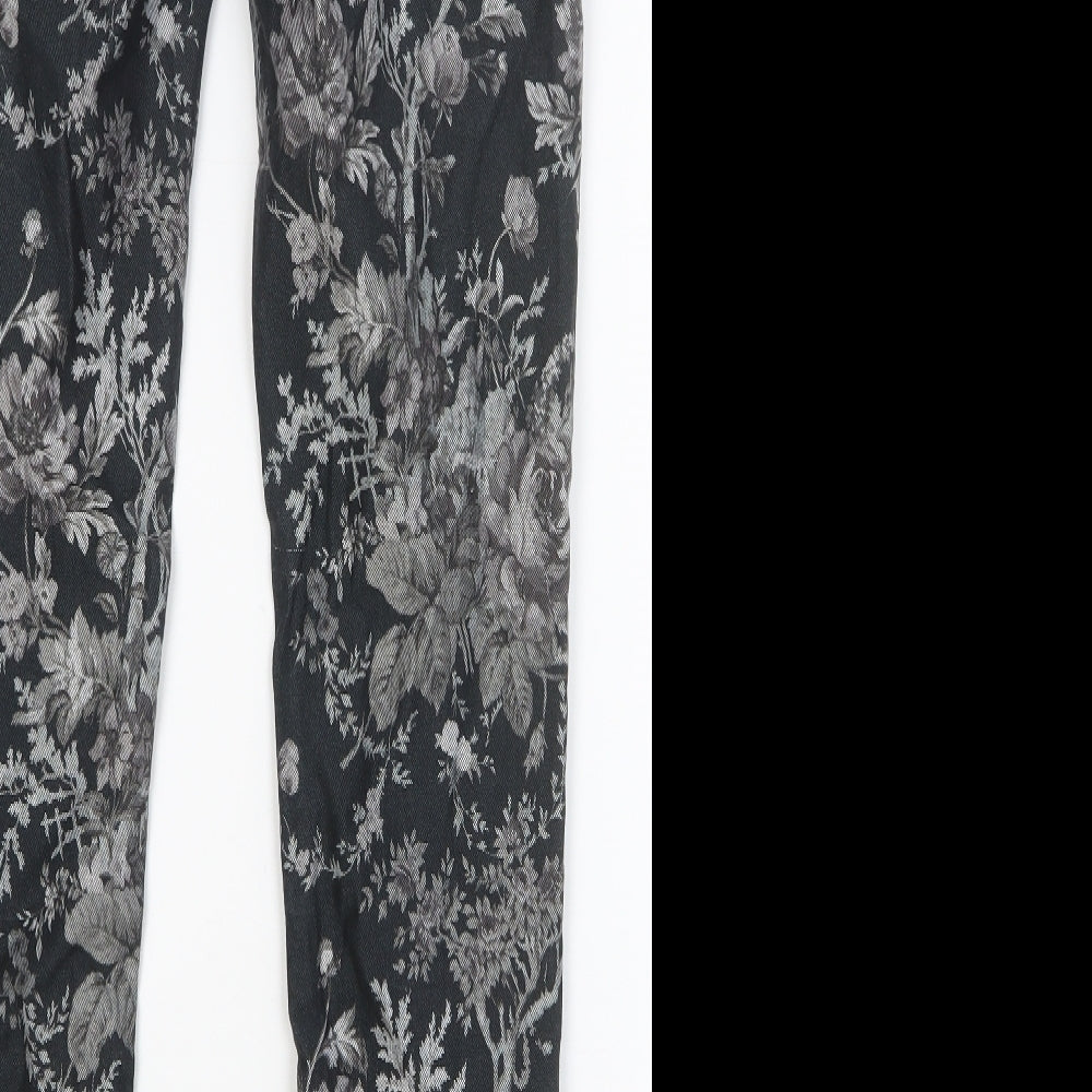 Phase Eight Womens Black Floral Cotton Skinny Jeans Size 10 Regular Button