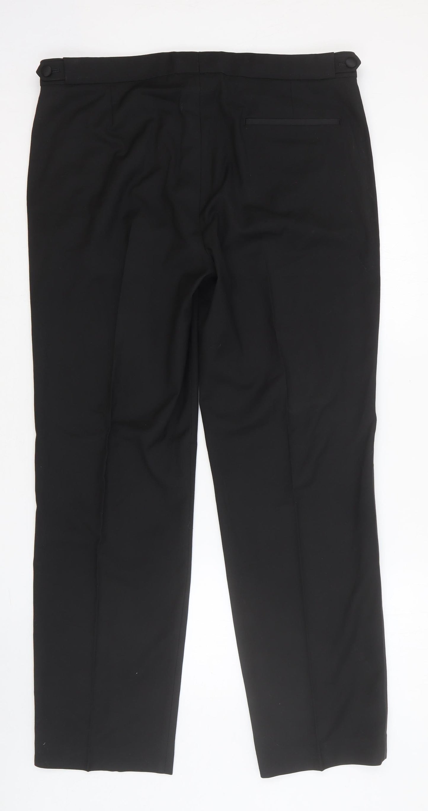 Marks and Spencer Mens Black Polyester Trousers Size 36 in Regular Hook & Eye