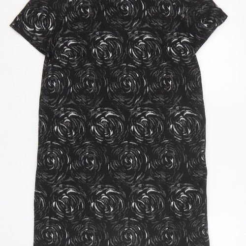 Marks and Spencer Womens Black Geometric Cotton Shift Size 10 Round Neck Pullover