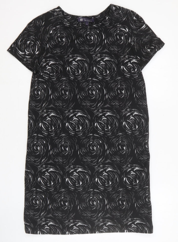 Marks and Spencer Womens Black Geometric Cotton Shift Size 10 Round Neck Pullover