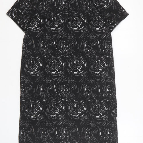 Marks and Spencer Womens Black Geometric Cotton Shift Size 10 Round Neck Pullover