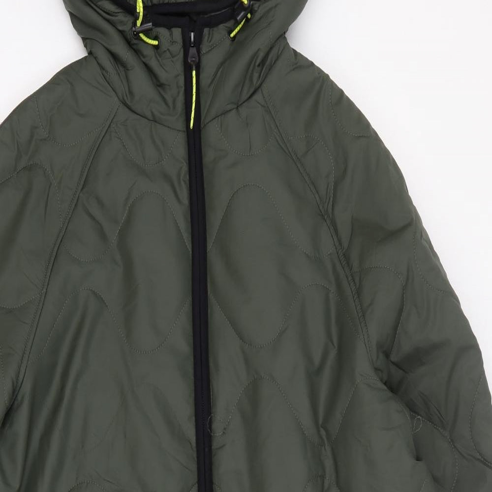 Marks and Spencer Womens Green Quilted Coat Size 14 Zip