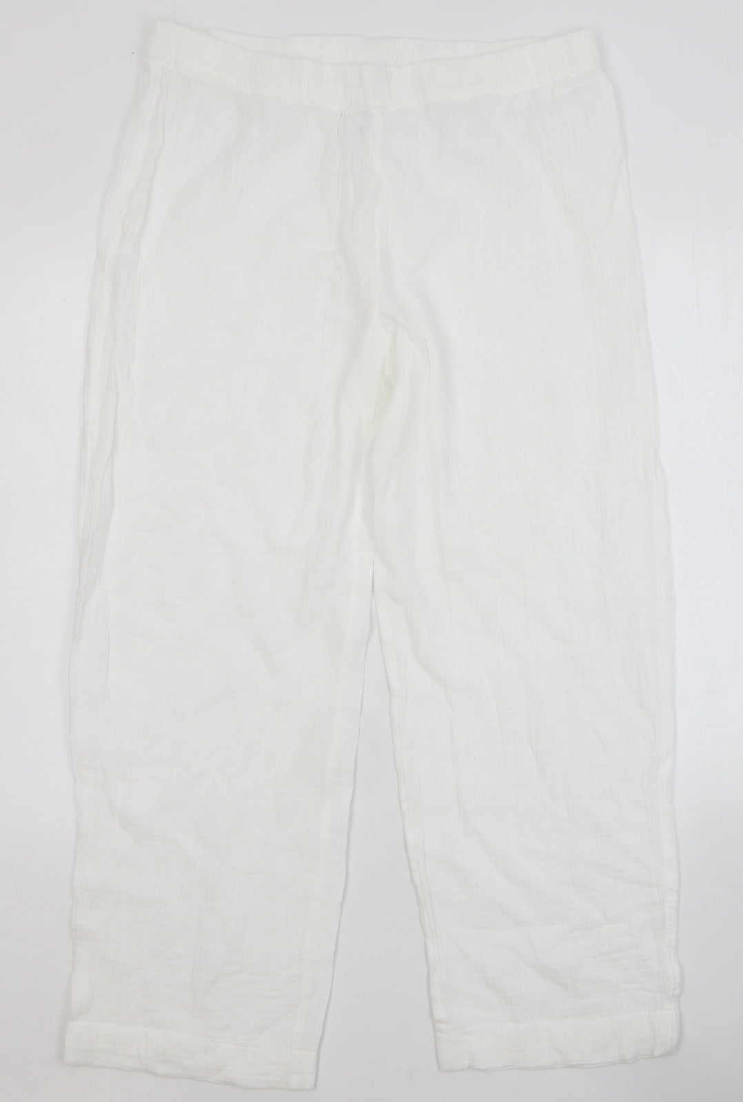 Marks and Spencer Womens White Linen Trousers Size 14 Relaxed