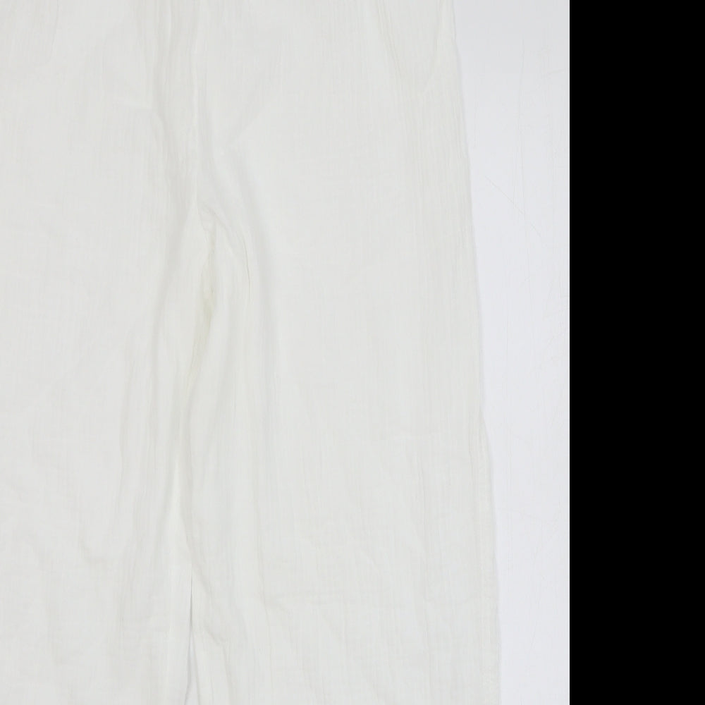 Marks and Spencer Womens White Linen Trousers Size 14 Relaxed