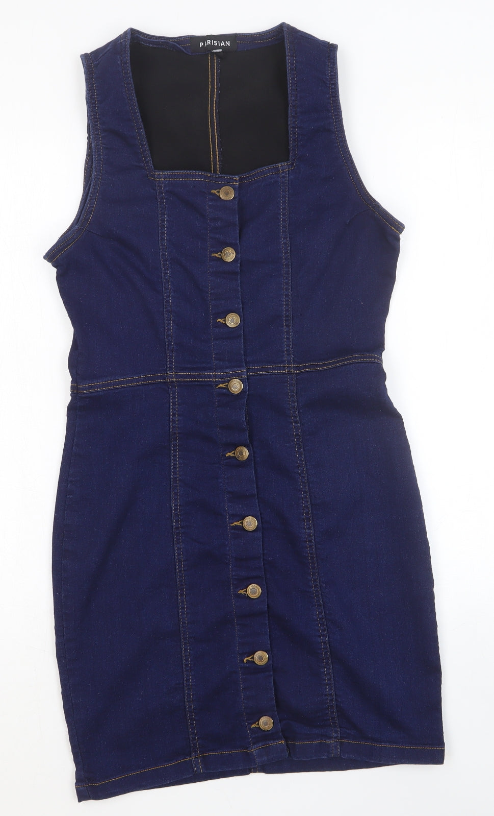 Parisian Womens Blue Cotton Bodycon Size 12 Square Neck Button