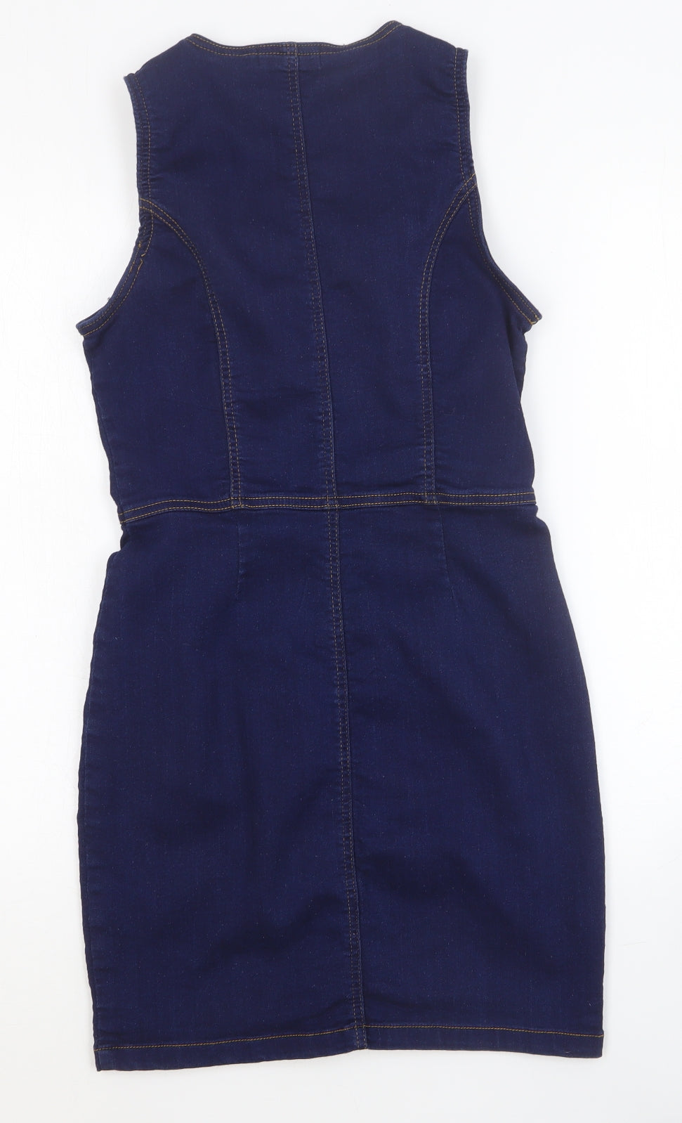 Parisian Womens Blue Cotton Bodycon Size 12 Square Neck Button
