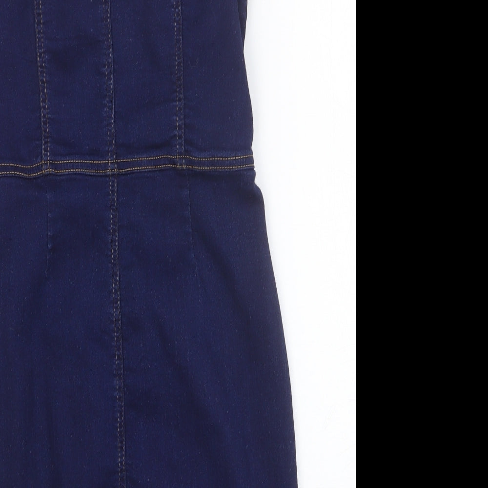 Parisian Womens Blue Cotton Bodycon Size 12 Square Neck Button