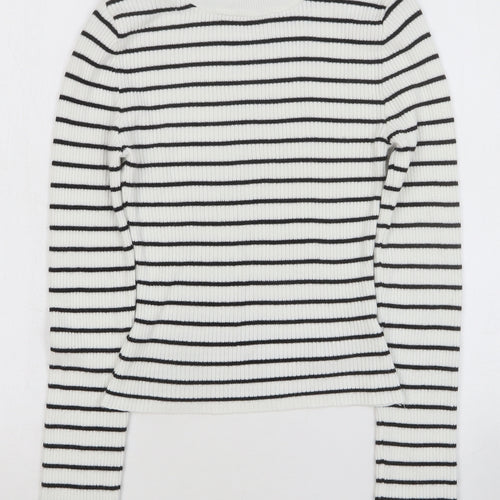 Nakd Womens Multicoloured Striped Viscose Basic Blouse Size XS Round Neck - Ribbed