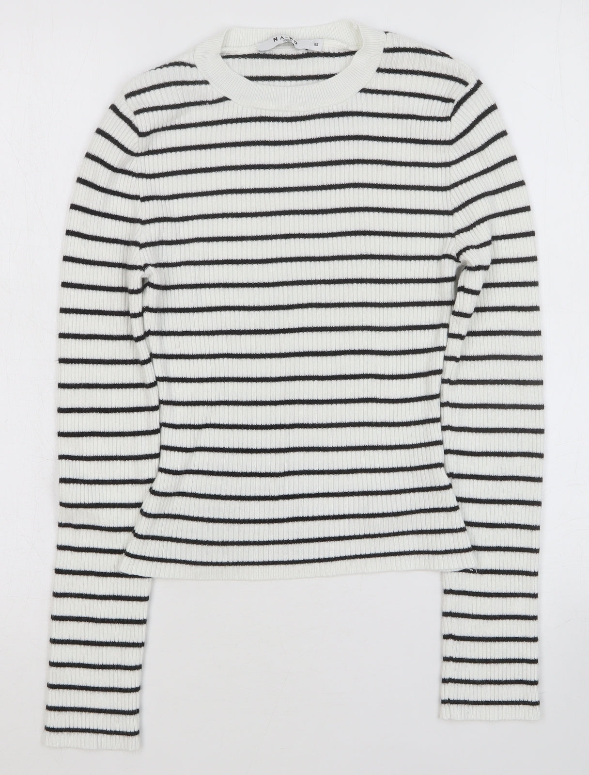 Nakd Womens Multicoloured Striped Viscose Basic Blouse Size XS Round Neck - Ribbed
