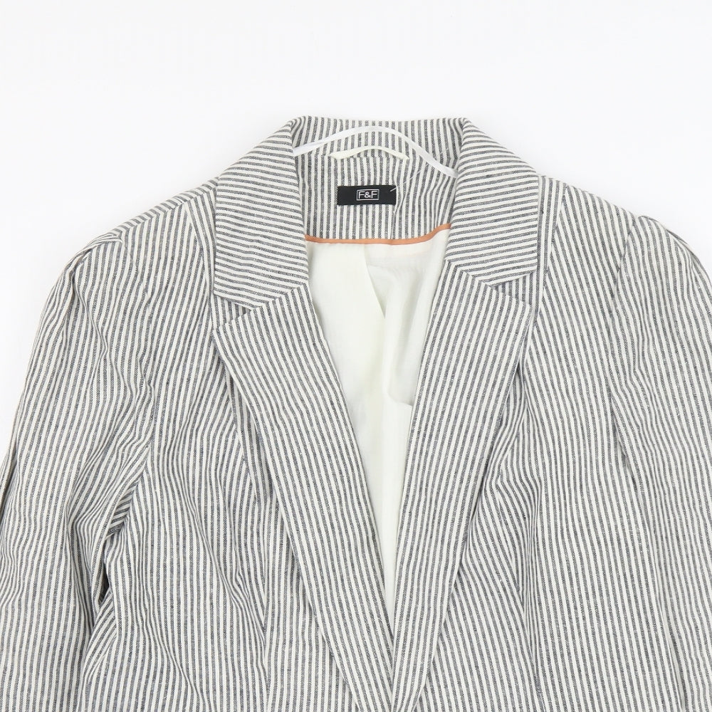F&F Womens Grey Striped Linen Jacket Blazer Size 14