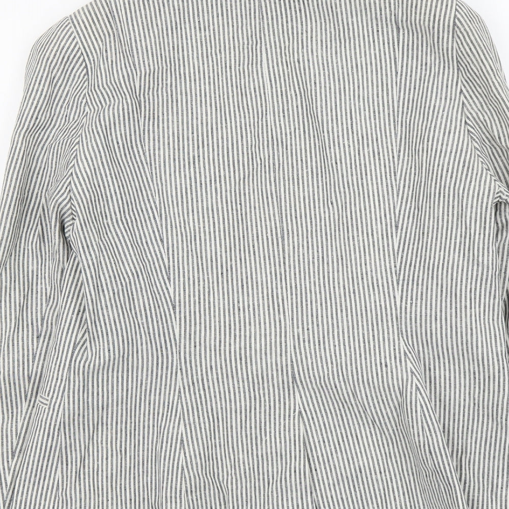 F&F Womens Grey Striped Linen Jacket Blazer Size 14