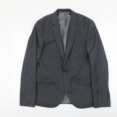 Topman Mens Grey Polyester Jacket Suit Jacket Size L Regular
