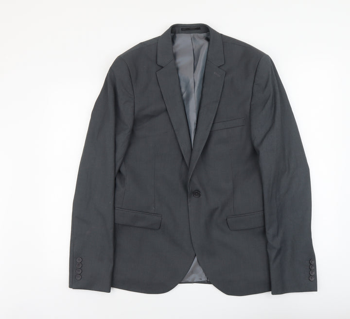 Topman Mens Grey Polyester Jacket Suit Jacket Size L Regular