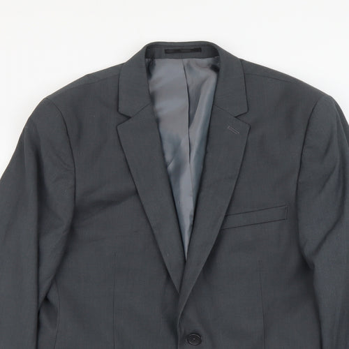 Topman Mens Grey Polyester Jacket Suit Jacket Size L Regular