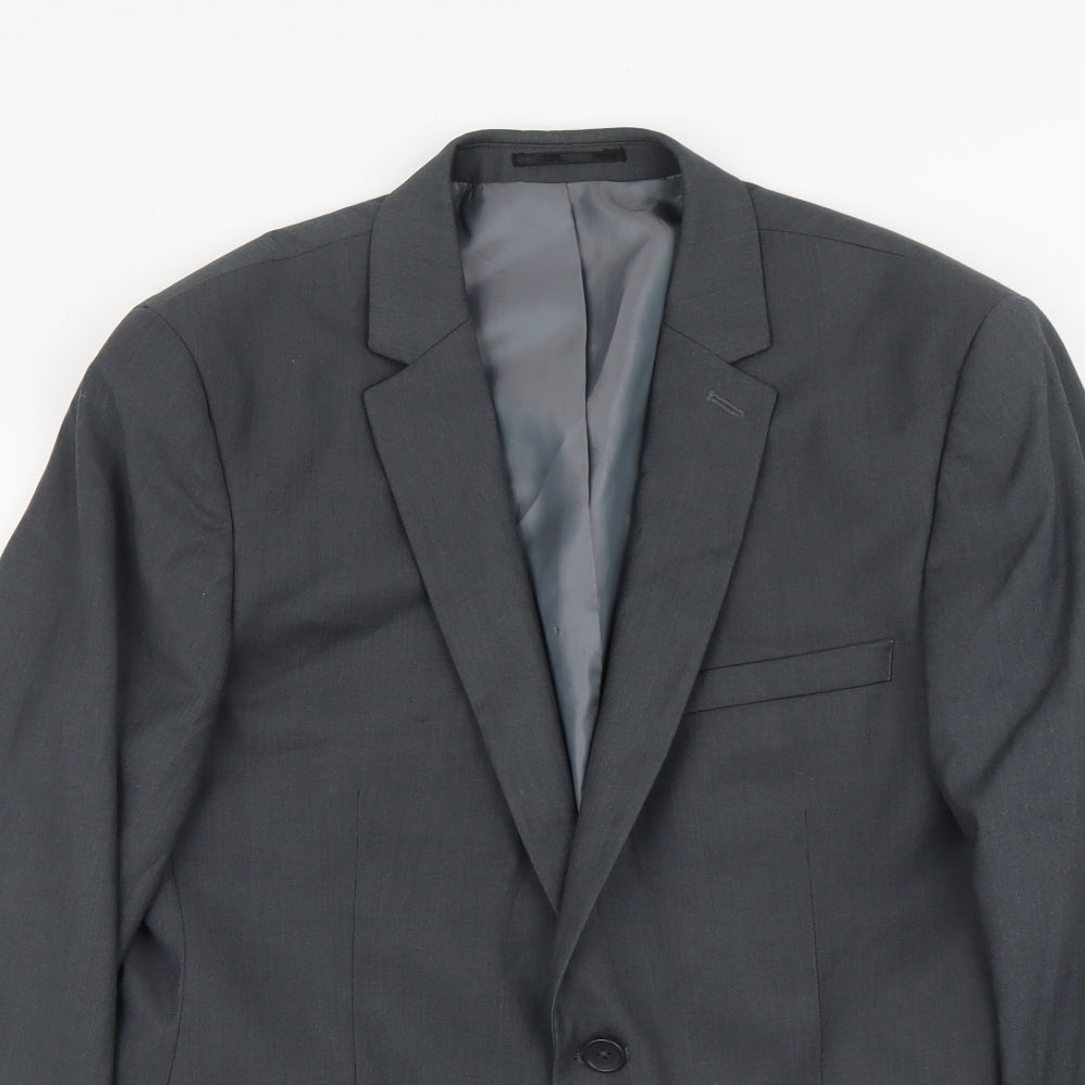 Topman Mens Grey Polyester Jacket Suit Jacket Size L Regular