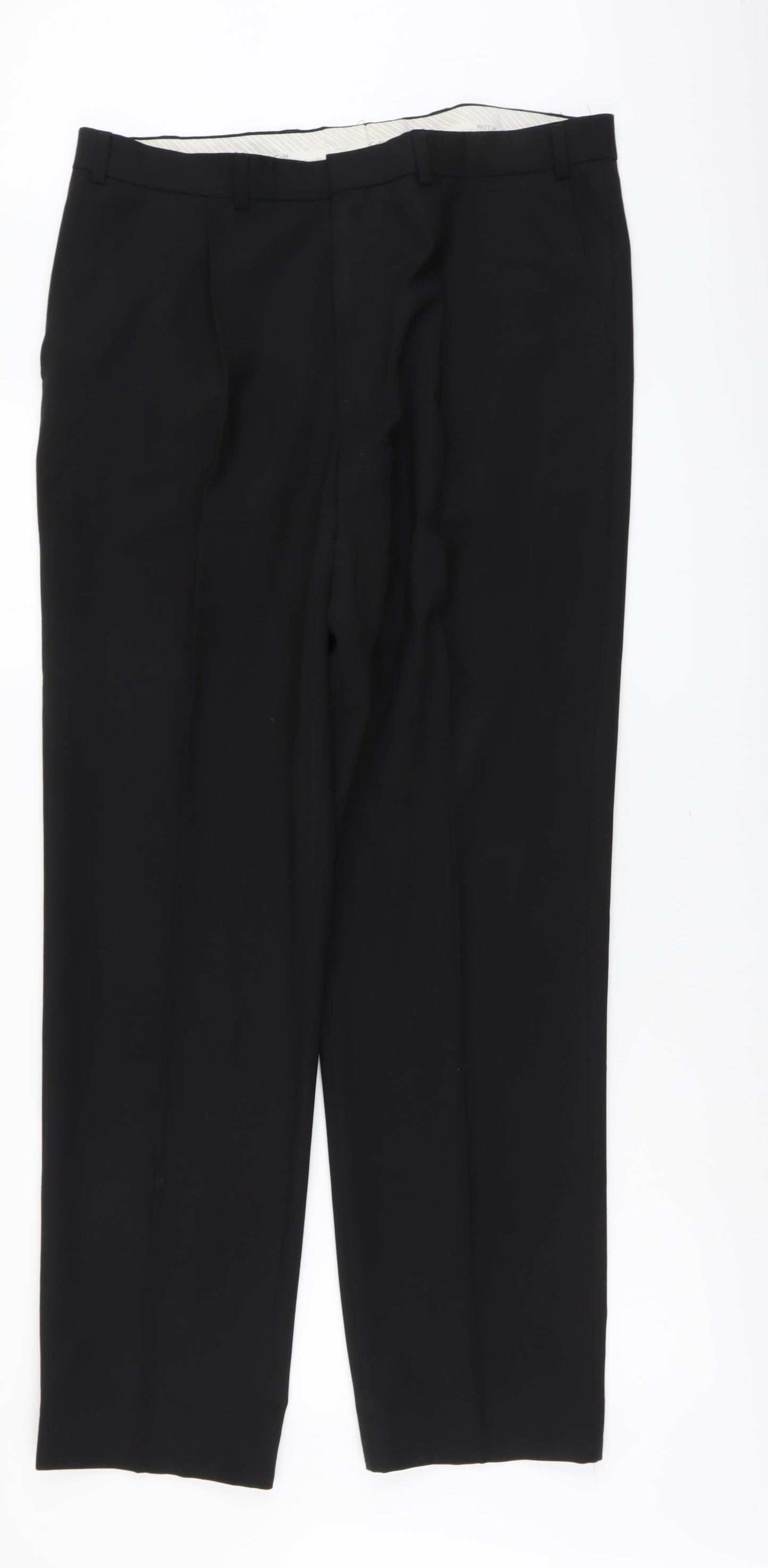 Marks and Spencer Mens Black Polyester Trousers Size 36 in L33 in Regular Button