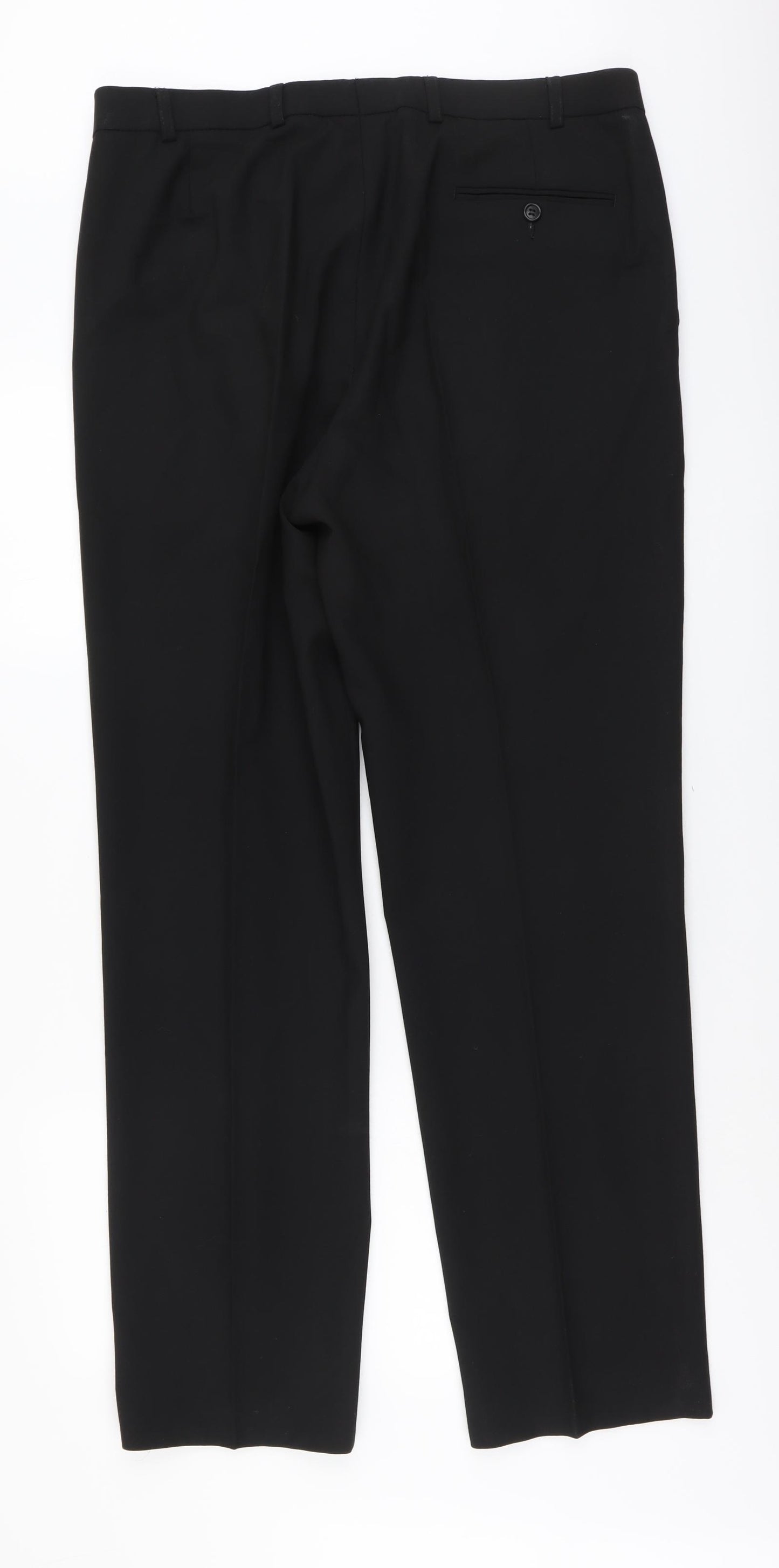 Marks and Spencer Mens Black Polyester Trousers Size 36 in L33 in Regular Button