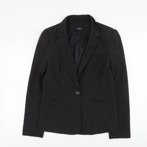 Papaya Womens Black Striped Polyester Jacket Blazer Size 12