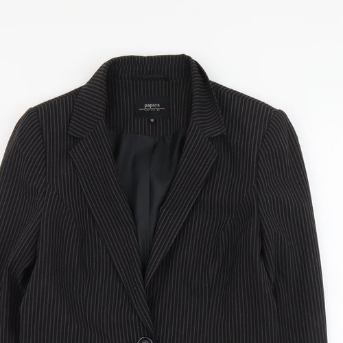 Papaya Womens Black Striped Polyester Jacket Blazer Size 12