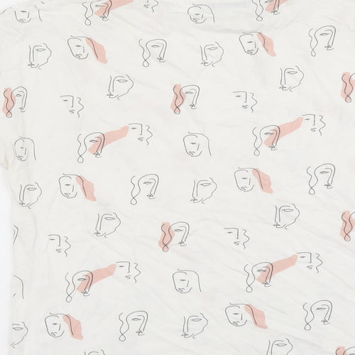 Mango Womens White Geometric Cotton Basic T-Shirt Size M Boat Neck