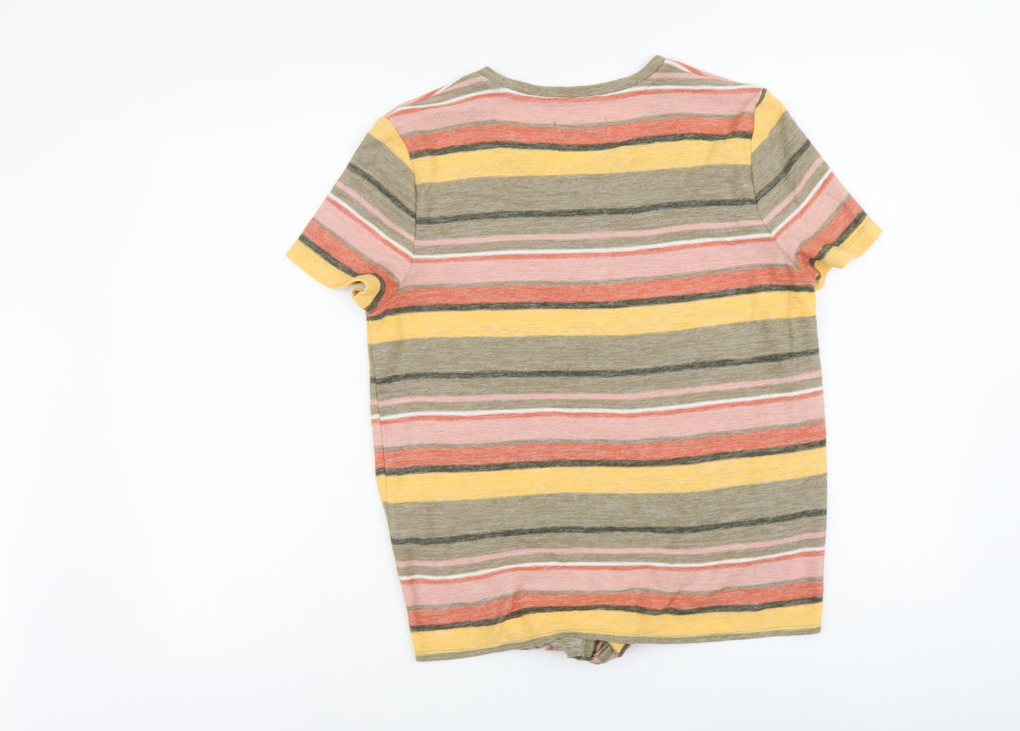 Texture&Thread Womens Multicoloured Striped Cotton Basic T-Shirt Size M Round Neck - Knot Front