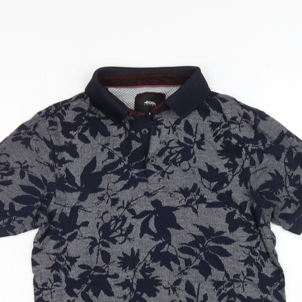 Burton Mens Blue Floral Cotton Polo Size XS Collared Button