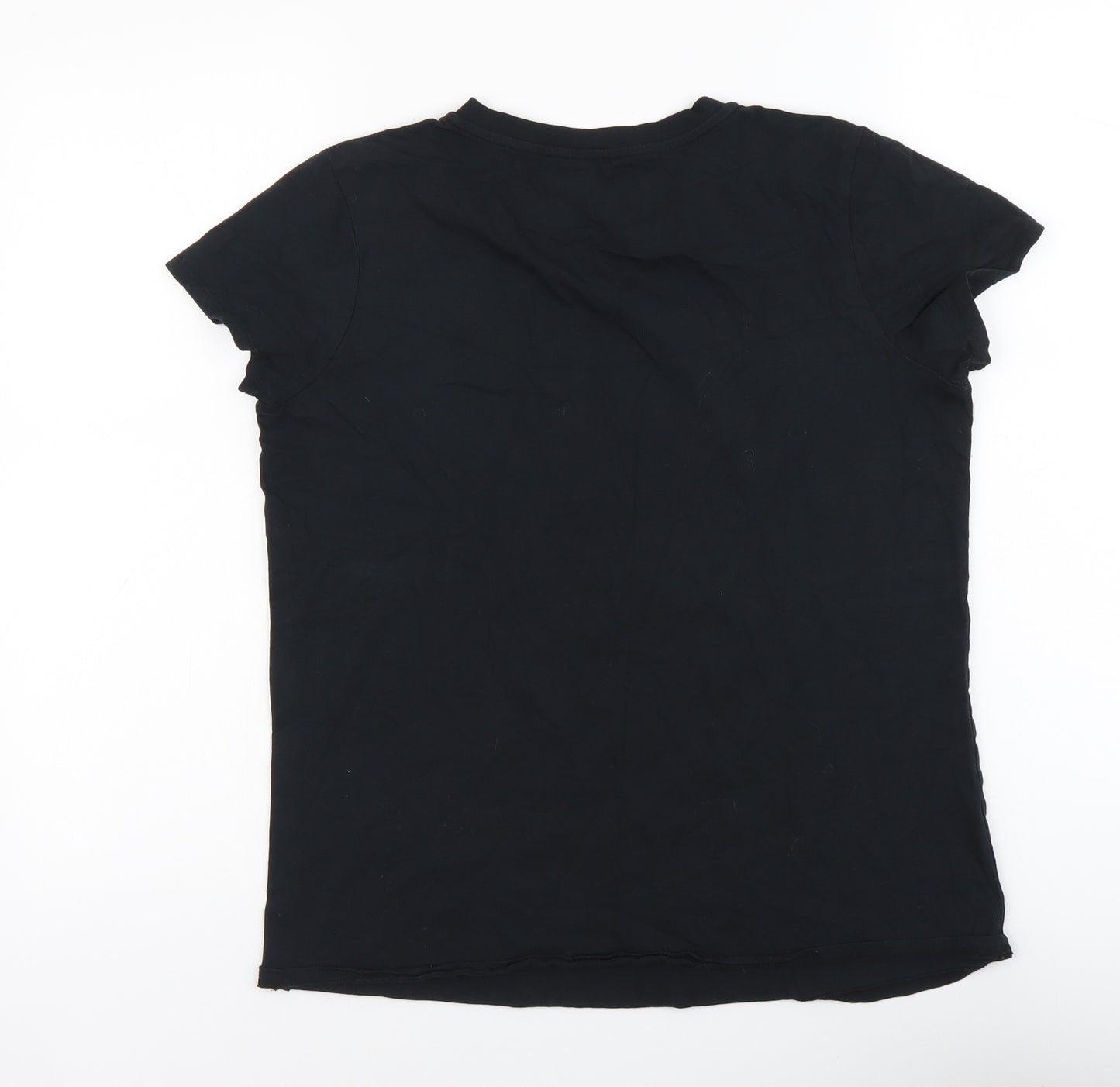 Peanuts Womens Black Cotton Basic T-Shirt Size M Round Neck - Snoopy Holiday Hugs