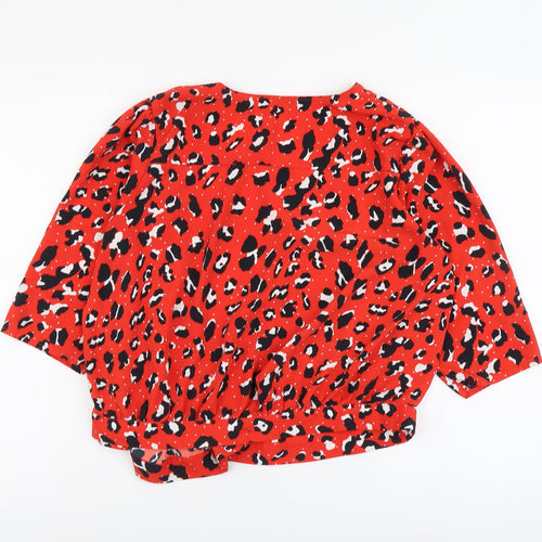 Very Womens Red Animal Print Polyester Wrap Blouse Size 18 V-Neck - Leopard Print Cropped