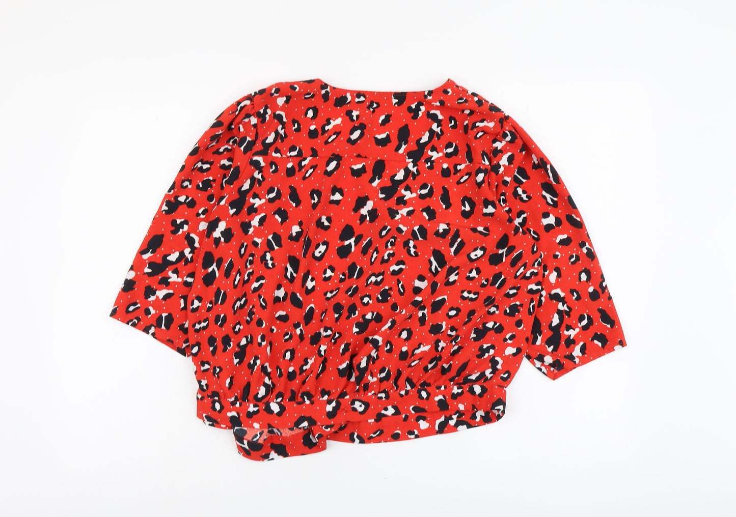 Very Womens Red Animal Print Polyester Wrap Blouse Size 18 V-Neck - Leopard Print Cropped